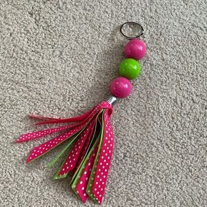 Adorable ribbon & wood beads key ring fob.